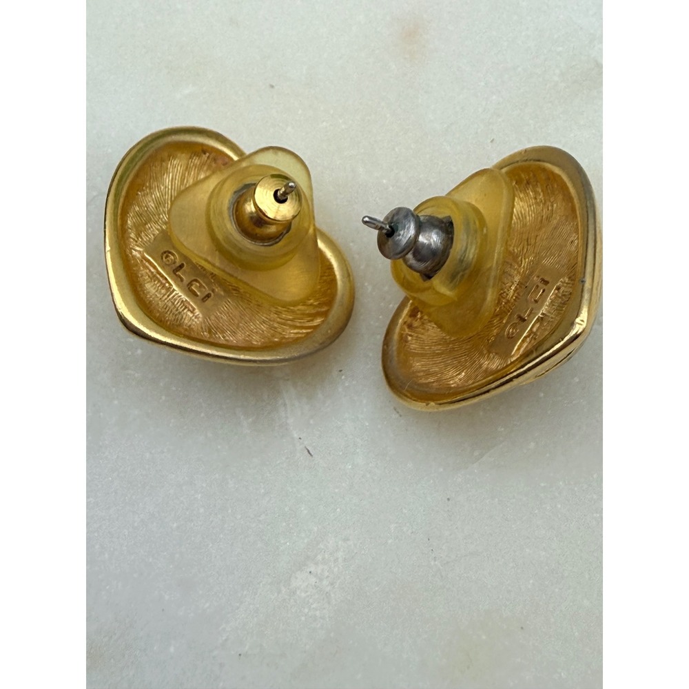 Liz Claiborne Heart Earrings Women Gold Silver Two Tone Vintage LCI Studs 1990s - Picture 6 of 7